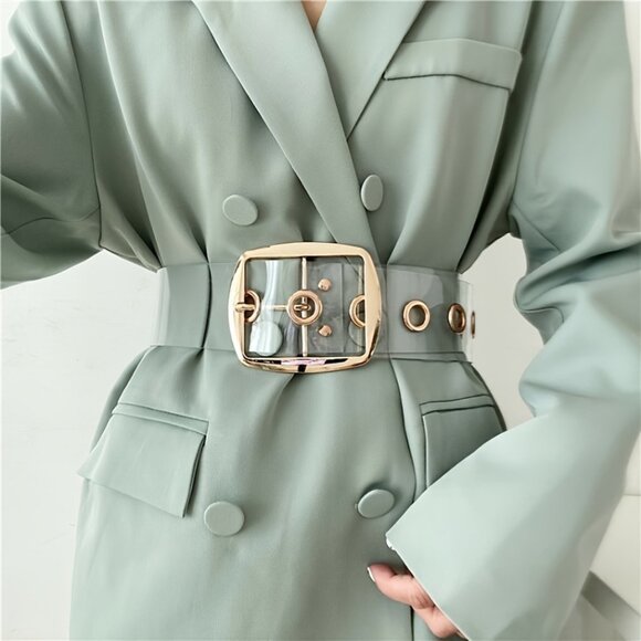 Y2K Street Style Fashion Transparent PVC Waist Belt with Metal Square Buckle - Picture 1 of 8